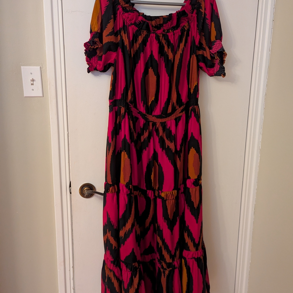 Hot Pink and Black Puff Sleeve Maxi Sundress *Never Worn*